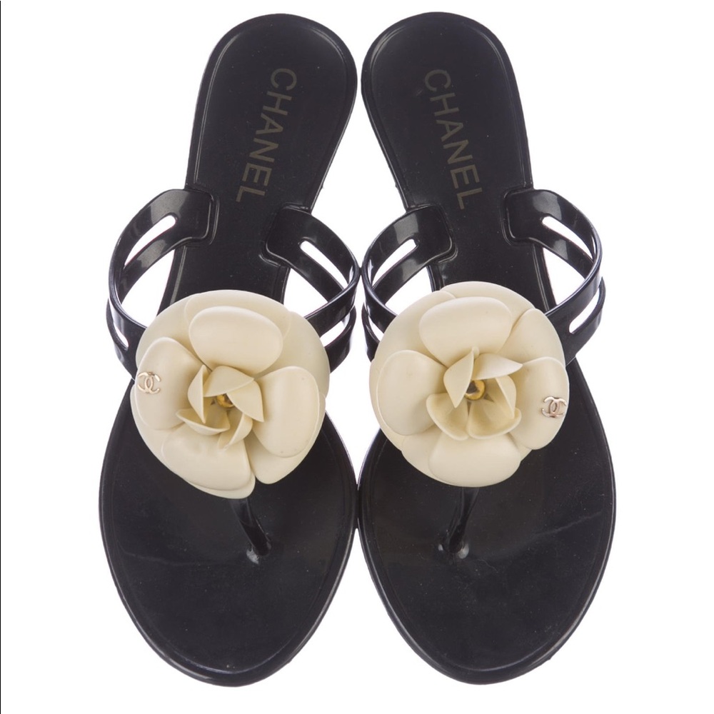 Authentic Chanel Camellia Flower Thongs - Picture 1 of 5